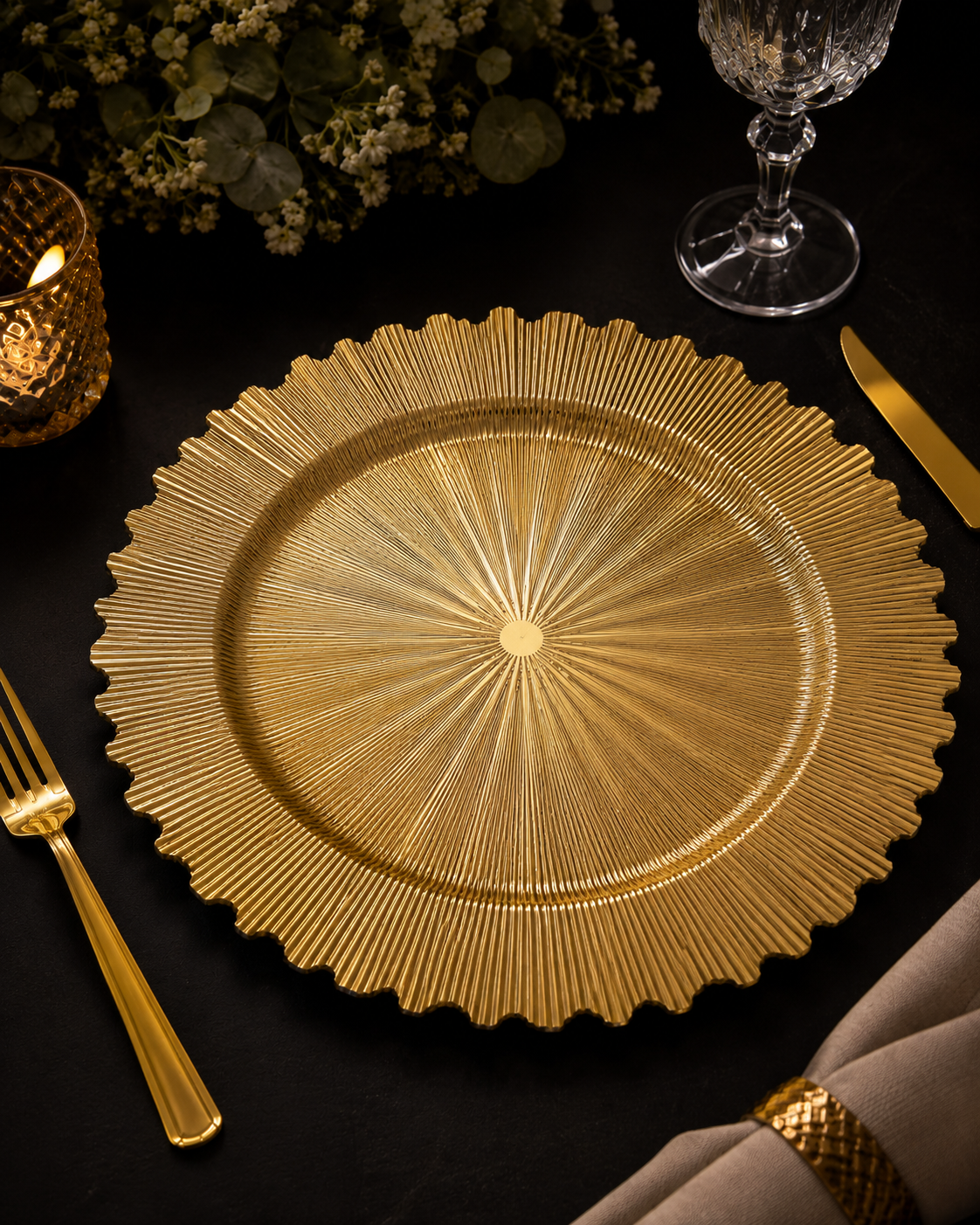 Gold Sunburst Charger Plate rental for events in Accra, Ghana - decorations category
